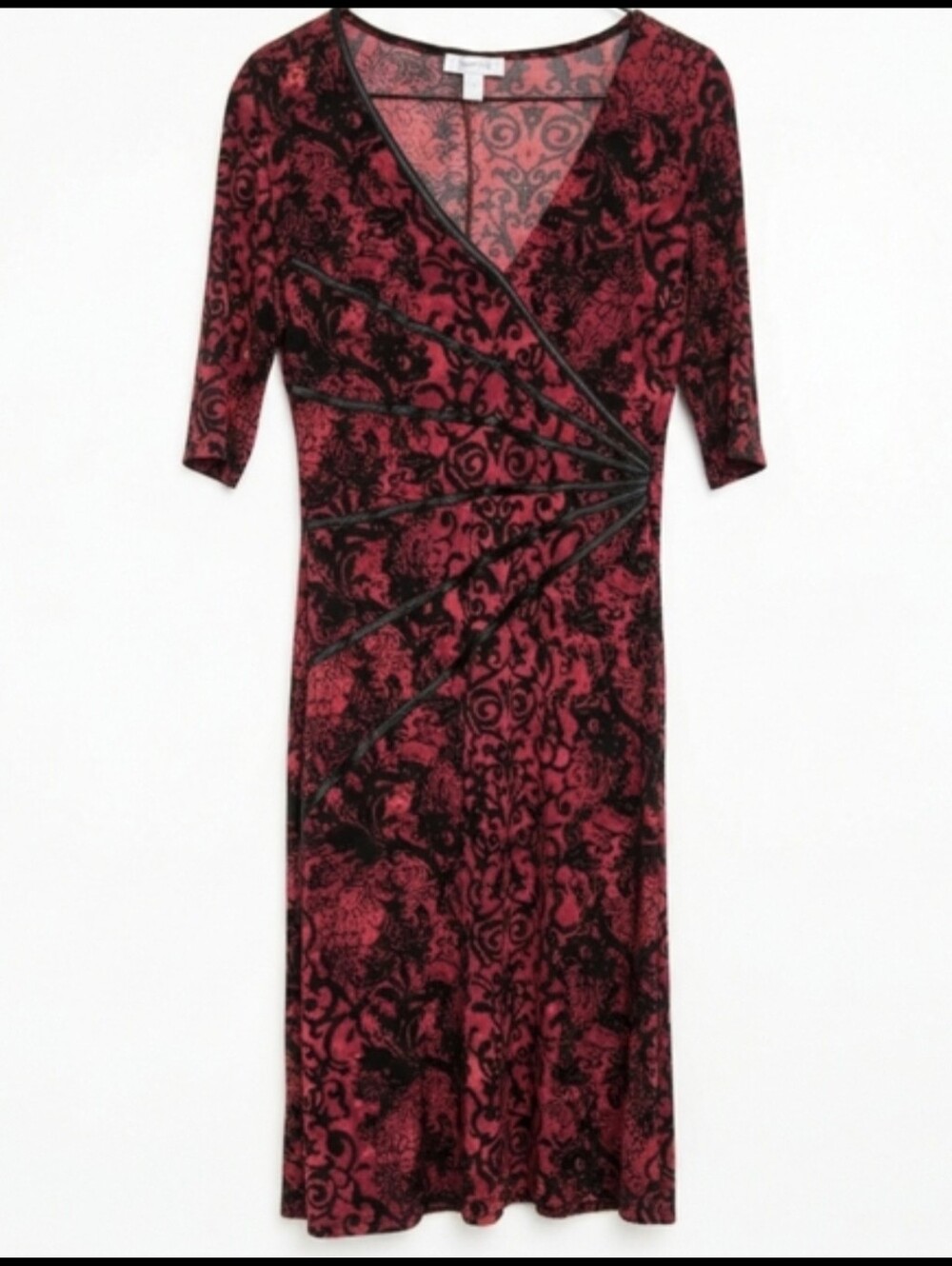Red and Black Faux Wrap Shift Dress Size 6 Dress Barn - Picture 2 of 5